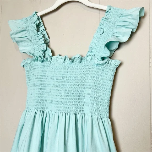 Hill House Home Ellie Nap Dress XS Bay Blue poplin stretch cotton ruffle midi - Picture 3 of 11